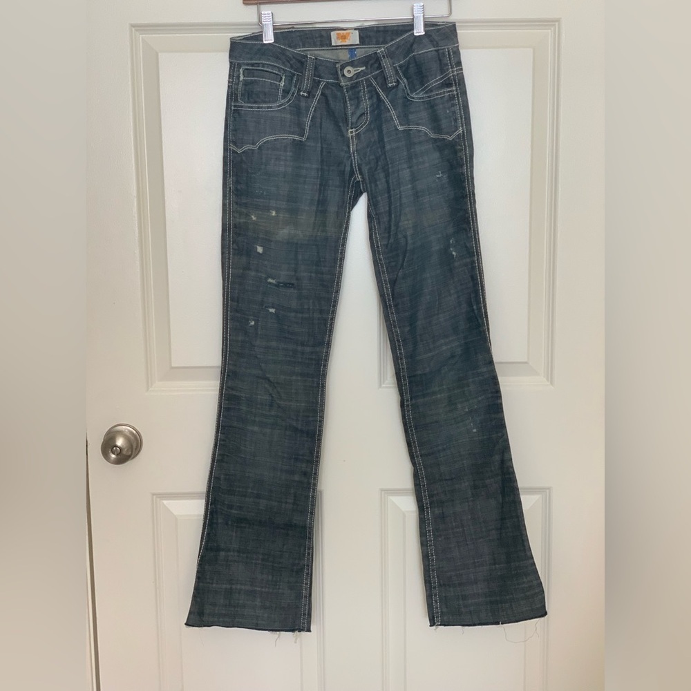 Antik Denim Distressed Low-Rise Jeans with Beaded Pocket Design. Size-27